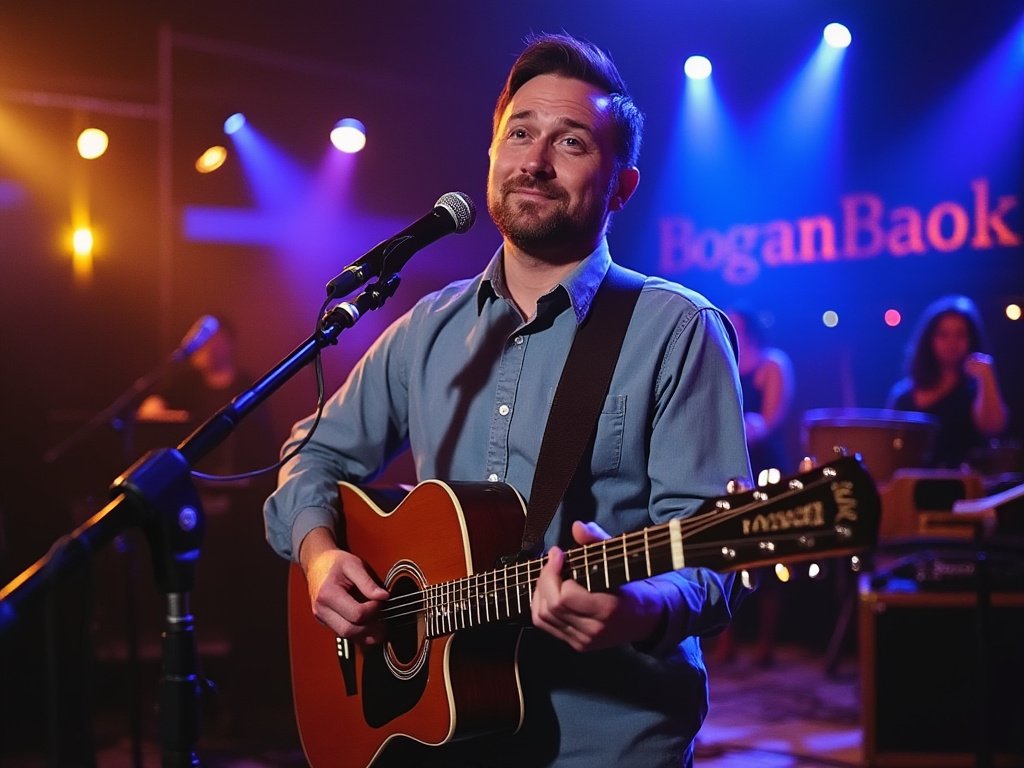 Singer playing guitar and performing a Custom Song